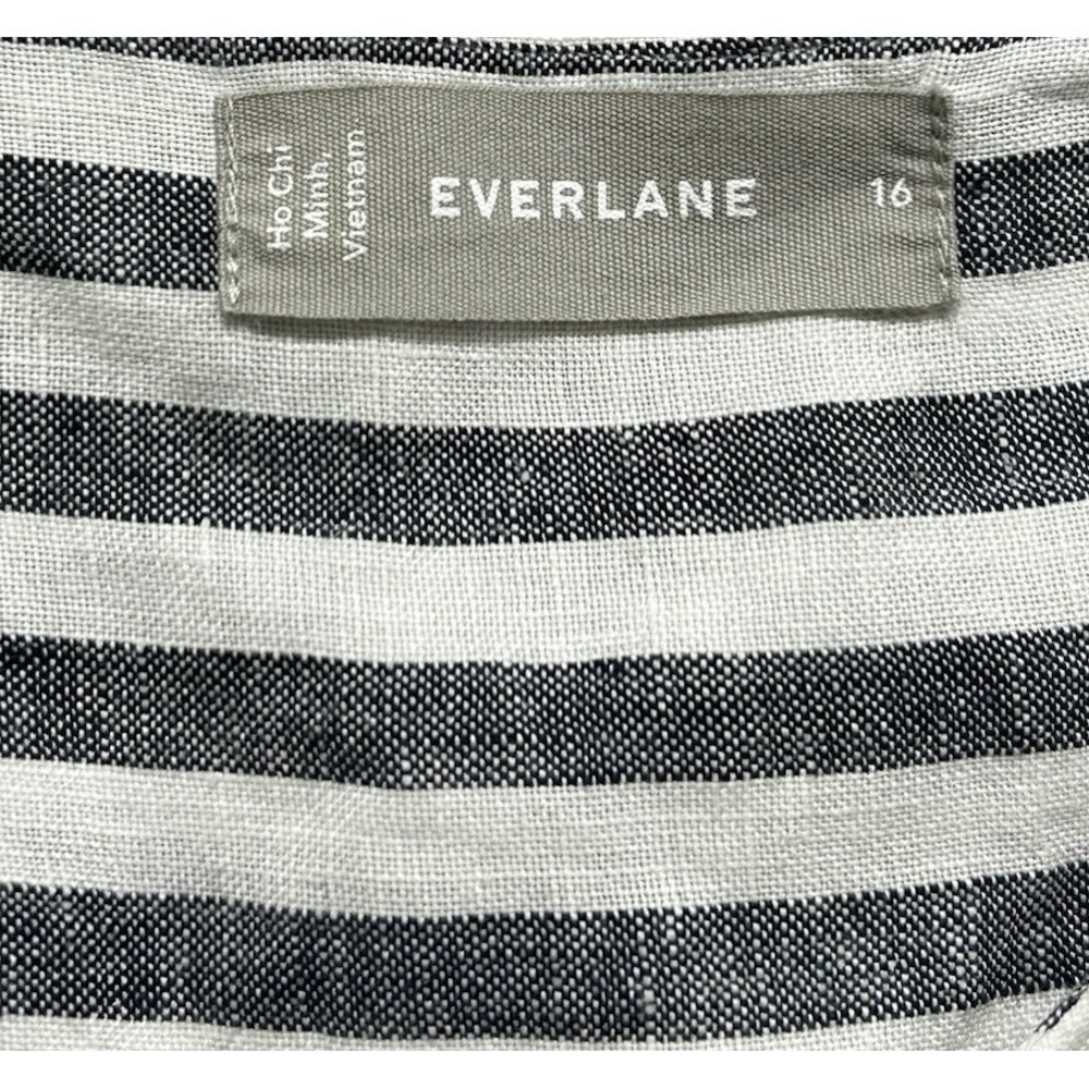 Everlane Women's 16 Linen Popover Shirt in Bone and grey stripes long sleeve top - Picture 6 of 10